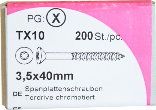 Tornillos del conglomerado puerta unidad cromado 3, 5 x 40 mm 200 KP