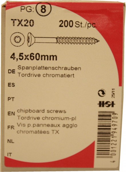 Tornillos del conglomerado puerta de acero cromado de unidad 4, 5 x 60 mm.