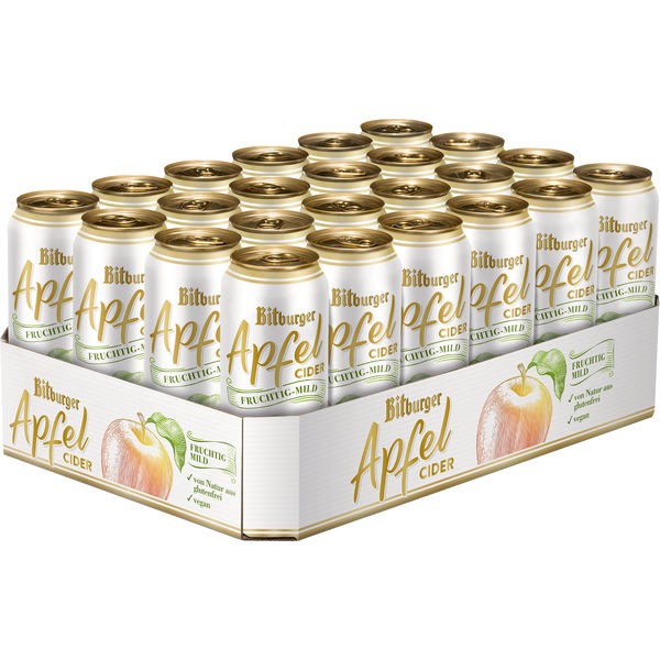 24 latas de 0.5L de sidra de manzana Bitburger alc. 5,3% vol sin depósito