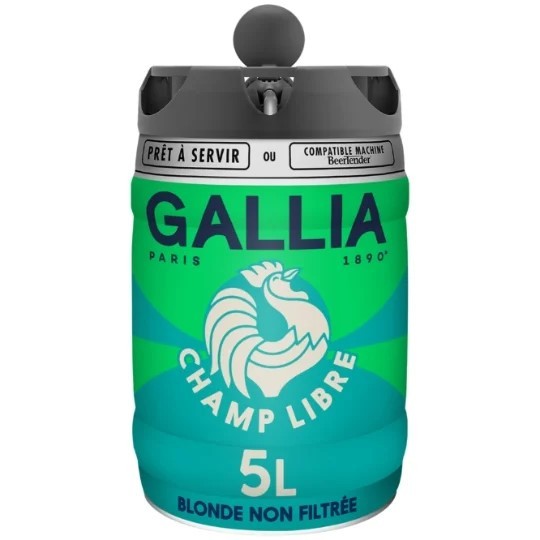 Cerveza Gallia-Paris Blonde sin filtrar, 150 g. Barril desechable a presión de 5 l para fiestas