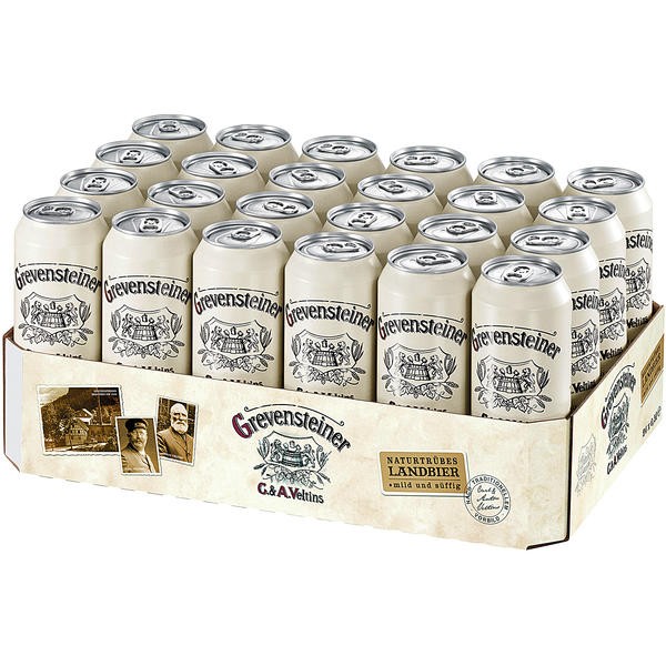 Latas de 24x0.5L de Grevensteiner Original Country Beer, naturalmente turbia 5.2% Vol_MHD: 14.3.25-Reducido depósito unidireccional