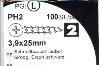 Construcción rápida de tornillos Grobgew. 3, 9x25mm KP 100