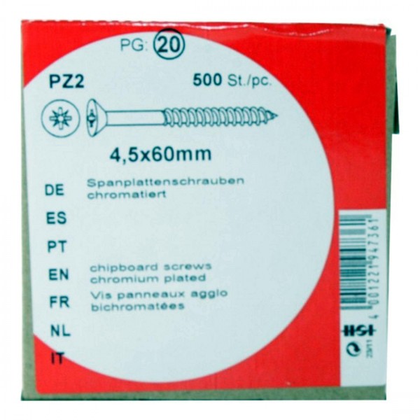 Conglomerado tornillos Pozidrive cromado 4, 5x60mm HW 500
