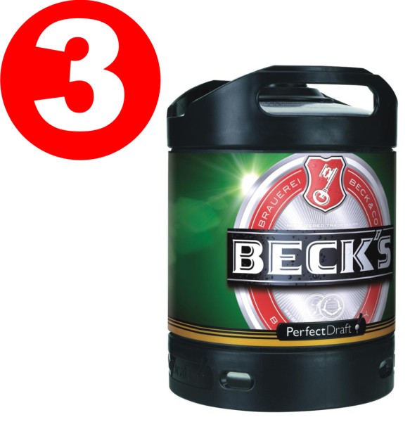 3 x Becks Pils Perfect Draft cerveza de barril 6 litro 4,9% vol.
