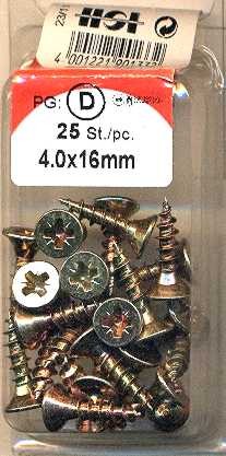 25 pcs Aglomerado tornillos Pozi 4.0 x 16mm cromado