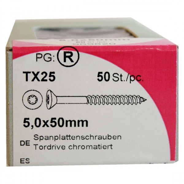 Tornillos del conglomerado puerta unidad cromado 5, 0 x 50 mm