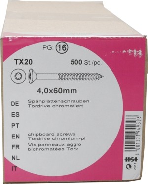 Tornillos del conglomerado puerta unidad cromado 4, 0 x 60 mm 500 de HW