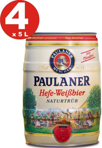 4 x Paulaner levadura cerveza blanca naturaleza nublado 5,5% vol 5 litro partido barril