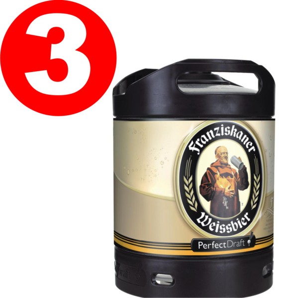 3 x Franziskaner Weissbier barrilete cerveza de trigo Perfect Draft 6 litros 5,0% vol.