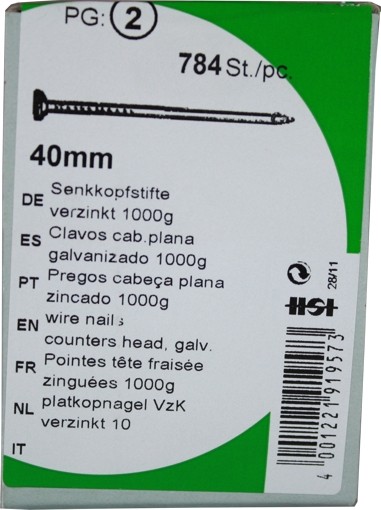 Alfileres de cabeza avellanada hierro plateado 40 mm KP1000g