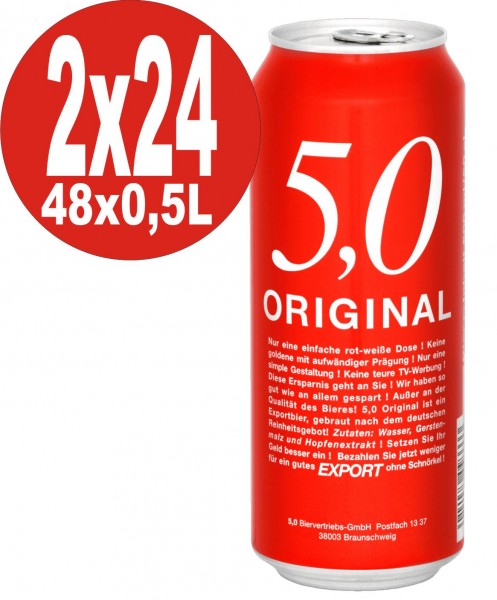 2 latas de 24x0.5L 5.0 Exportación original 5.2% Vol cerveza enlatada desechable
