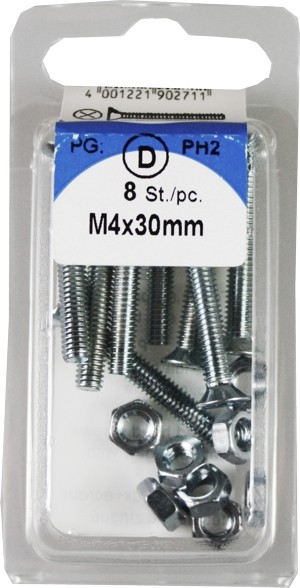 Pernos roscados con tuercas M4x30mm