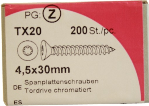 Tornillos del conglomerado puerta de acero cromado de unidad 4, 5 x 30 mm 200 KP