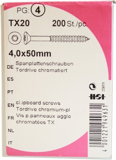 Tornillos del conglomerado puerta unidad cromado 4, 0 x 50 mm 200 KP