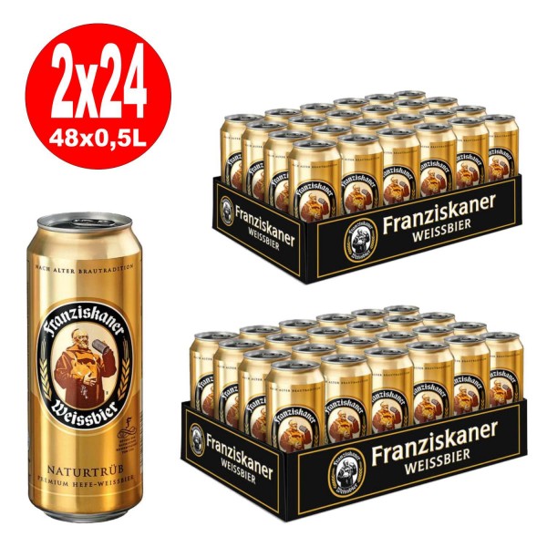 2 x Franziskaner Hefe Weissbier Hell Naturtrüb 24x 0.5L = 48 latas 5% Vol.- DE UNA SOLA MANO