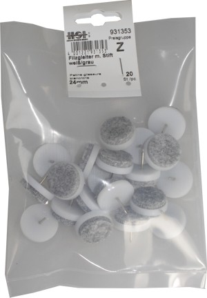 Deslizadores de fieltro m. pluma blanca/gris 24 mm