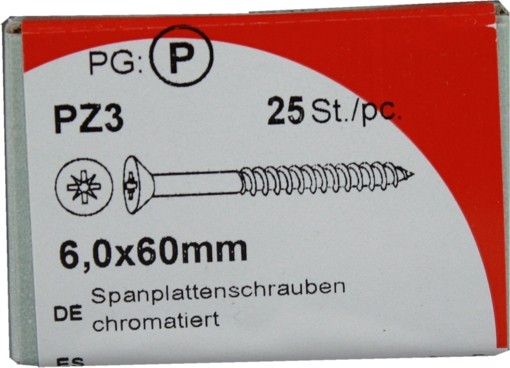 Tornillos del conglomerado Pozidrive cromado 6, 0 x 60 mm 25 KP