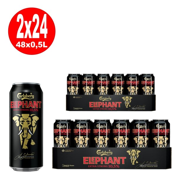 2 x Carlsberg Elephant Beer cerveza extra fuerte y fuerte 24x 0.5L = 48 latas 10.5% Vol ONE WAY
