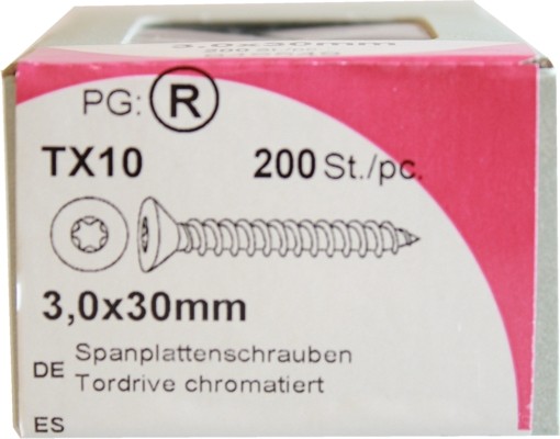 Tornillos del conglomerado puerta unidad cromado 3, 0 x 30 mm 200 KP