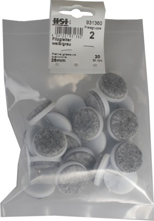 Cojinetes de fieltro blanco/gris 28 mm 20 unidades.