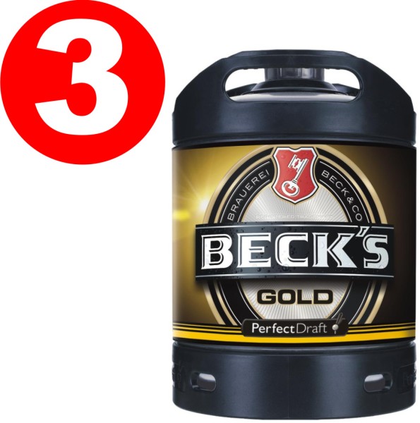 3 x Becks cerveza gold Oro Perfect Draft 6 litros barril 4,9% vol.
