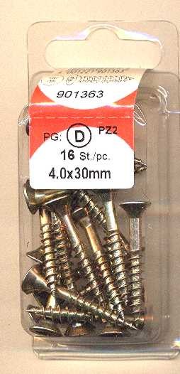 Conglomerado tornillos Pozidrive cromado 4, 0x30mm HP 16