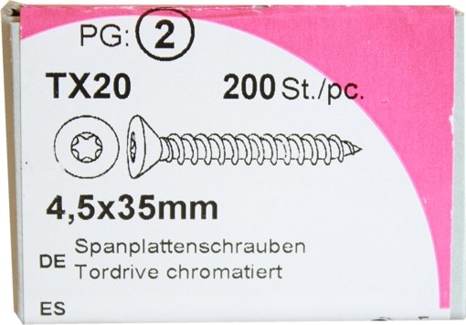 Tornillos del conglomerado puerta de acero cromado de unidad 4, 5 x 35 mm 200 KP