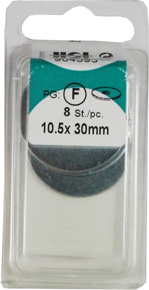 Arandelas de cuerpo 10, 5 x 30 mm 8 HP brillante plateado cinc