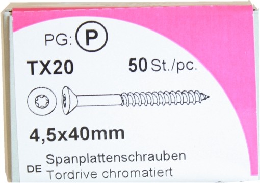Tornillos del conglomerado puerta de acero cromado de unidad 4, 5 x 40 mm 50 KP