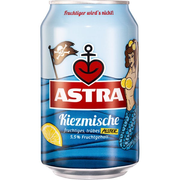 24 latas de 0,33 L de Astra Kiezmische Radler afrutado 2,5% vol.alc depósito no retornable