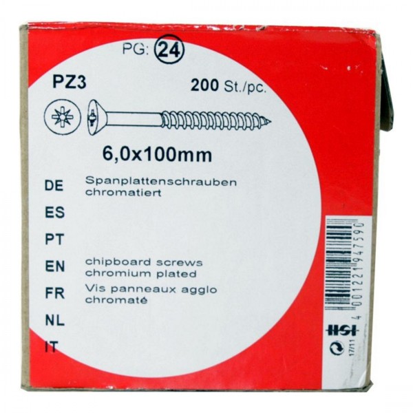 Conglomerado tornillos Pozidrive cromado 6, 0x100mm HW 200