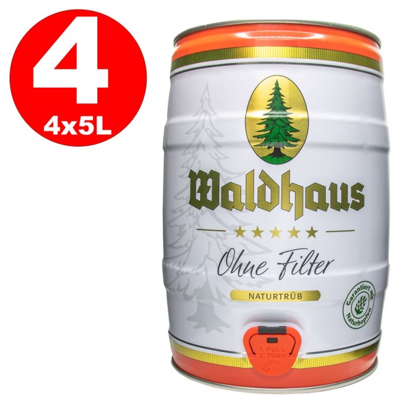 4 x Waldhaus sin Filter Naturtrüb 5 L party keg 5.6% vol. La cerveza de los hombres