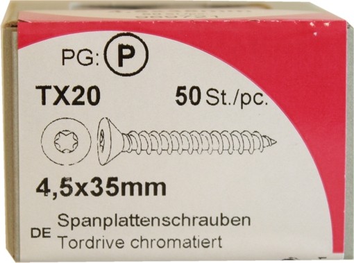 Tornillos del conglomerado puerta de acero cromado de unidad 4, 5 x 35 mm 50 KP