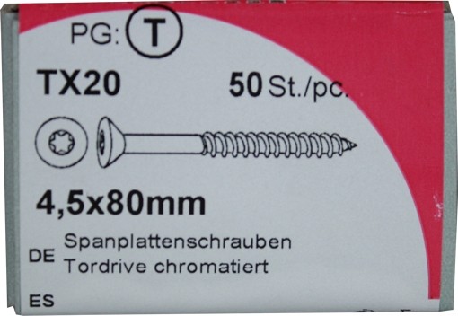 Tornillos del conglomerado puerta de acero cromado de unidad 4, 5 x 80 mm 50 KP