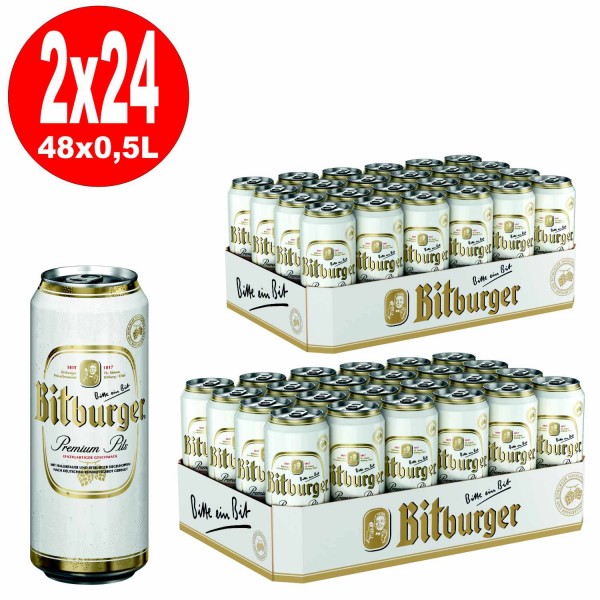 2 x Bitburger Pilsener 24x0,5L = 48 latas 4.8% Vol.alc.