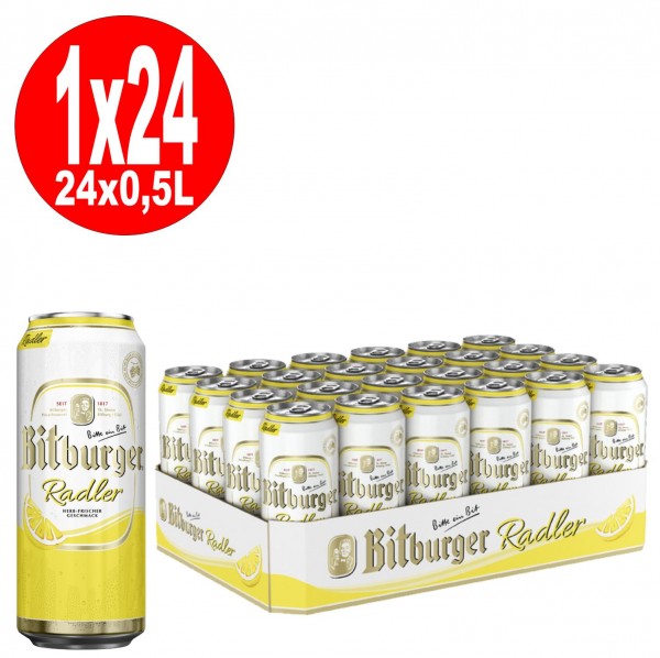Latas 24x0,5L Bitburger Radler 2,5% Vol._EINWEG- Reduced BBD: 30.3.2024
