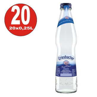 20 x Griesbacher agua mineral 0,25L Botella de vidrio de primera clase en su caja original MULTIJUNTO