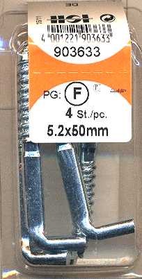 4 piezas Schlitzschraubhaken galvanizado 5,2 x 50 mm