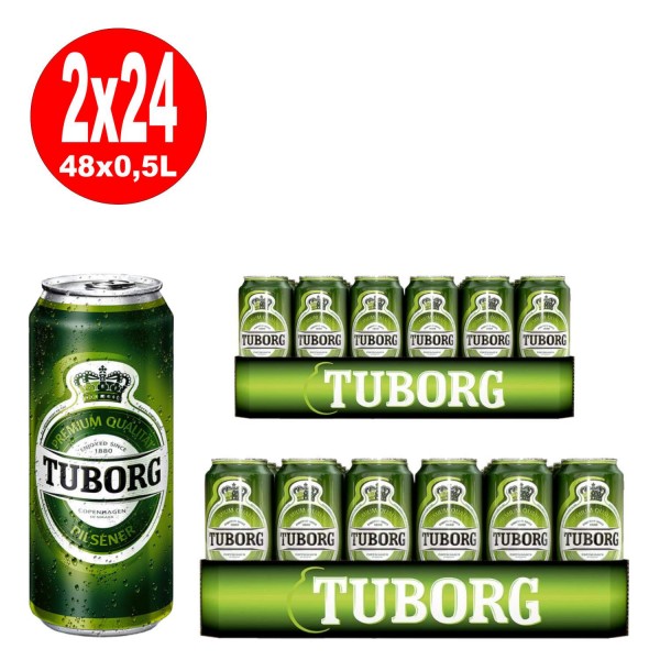 2 x Tuborg Pilsener de Dinamarca 24x 0.5L = 48 latas 4.9% vol. _De una sola mano