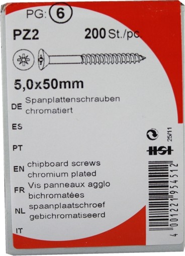 Tornillos del conglomerado Pozidrive cromado 5, 0 x 50 mm 200 KP