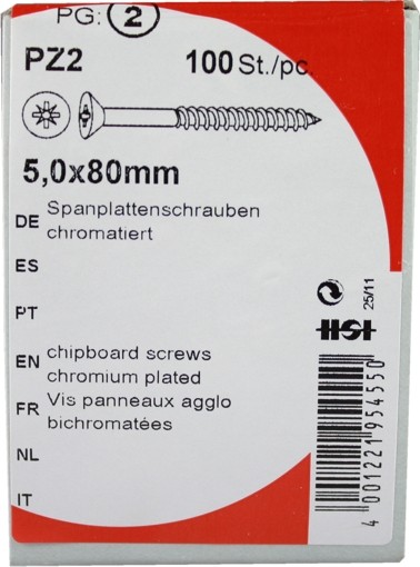 Tornillos del conglomerado Pozidrive cromado 5, 0 x 80 mm 100 KP