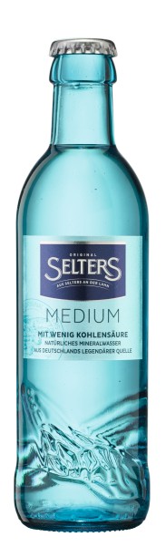 24 botellas de vidrio gastroenterológicas Selters Medium de 0,25 l en caja original, depósito reutilizable