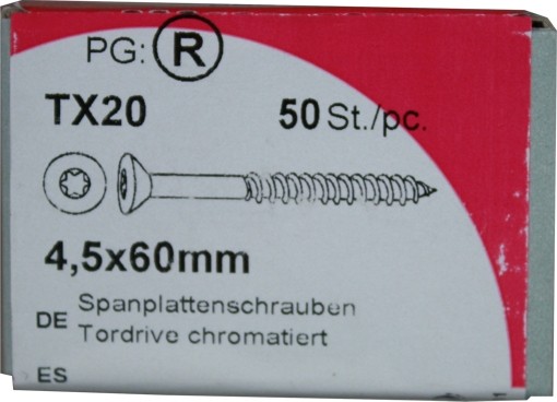 Tornillos del conglomerado puerta de acero cromado de unidad 4, 5 x 60 mm 50 KP