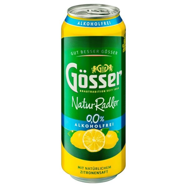 24 latas de 0,5L de Gösser NaturRadler 0,0% limón sin alcohol DESECHABLE