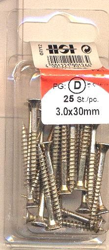 25 pcs Aglomerado tornillos Pozi 3.0 x 30mm cromados