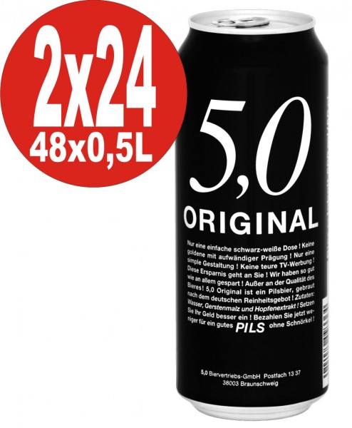 2 latas de 24x0.5L de 5.0 Original Pils 5% Vol de cerveza enlatada desechable