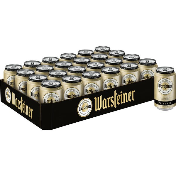 24 x latas de Warsteiner Pils 0,33L, 4,8% vol. Depósito unidireccional MHD REDUCIDO:22.11.22