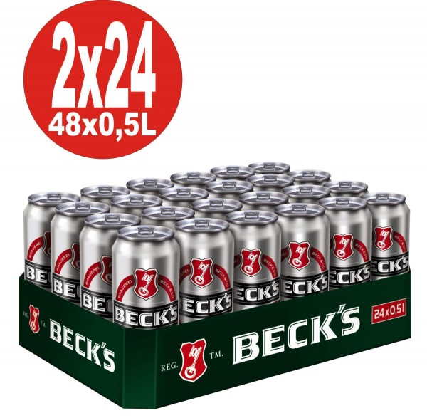2 x Becks Pils 24x0,5L = 48 latas 4,9% Vol.alc.