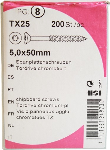 Tornillos del conglomerado puerta unidad cromado 5, 0 x 50 mm 200 KP