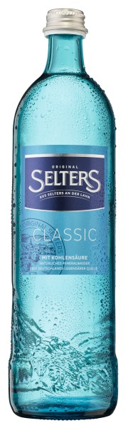 12 x Selters Original Classic 0,75 l Gastro botella de vidrio azul en botella de cartón depósito reutilizable